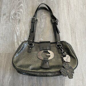 Vintage Guess Y2K 90s Green Vegan Snake Embossed Leather Bag Charm Big G